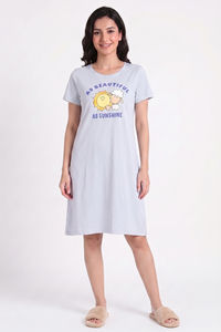 Zivame Farm Lore Knit Cotton Knee Length Nightdress - Xenon Blue — thumbnail 2